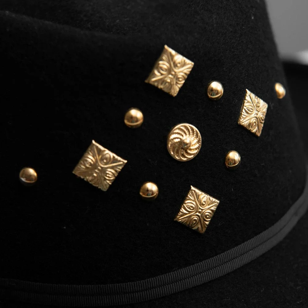 Eddy Bros Embellished Cowgirl Hat Sz M Gold Studded Western Edgy Festival Boho